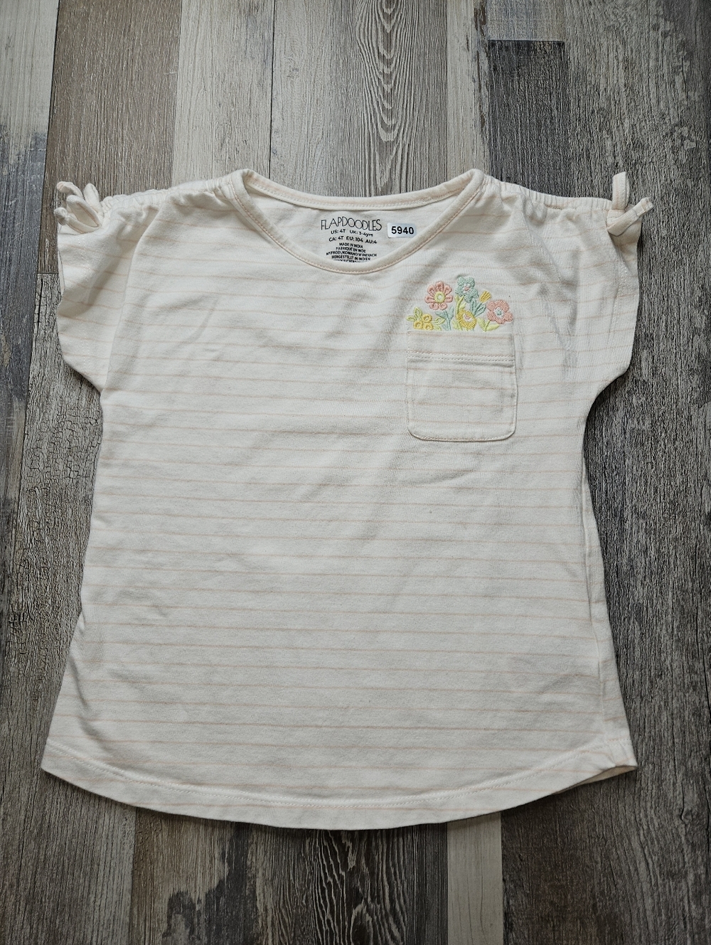 Flapdoodles 4T Stripe Tshirt Floral Pink White